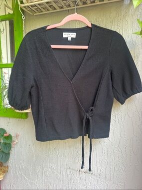 Madewell Black Textured Wrap Blouse
